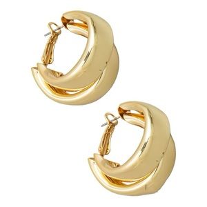 New Chunky gold color double layered hoop earrings